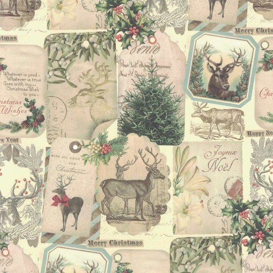 Reindeer and Greenery Christmas Collage Print Paper ~ Kartos Italy